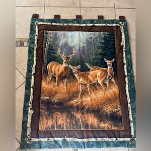 Rustic Deer Quilt Wall Hanging Lodge Cabin Woodland Birch Design 34x42